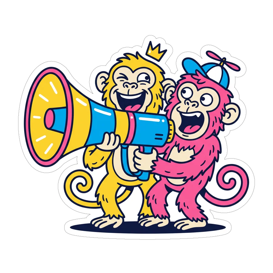 Two monkeys shouting through a megaphone